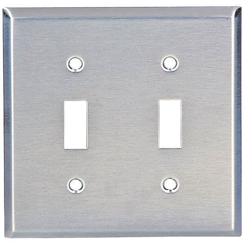 Stainless Steel Toggle Switch Plate - 2 Gang, Brushed Satin